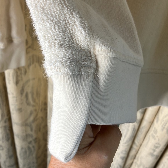 THEORY SIZE SMALL CREW SWEATSHIRT cream ivory reverse fleece detail 💯 cotton - Picture 3 of 8